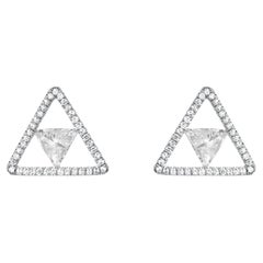 0.49 Carat Trillion Diamond Stud Earrings in Platinum F VS Single Cut Diamonds