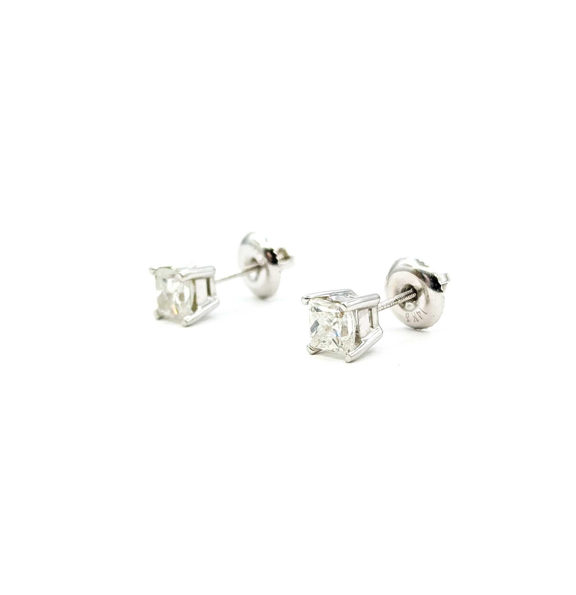 Boucles d'oreilles à vis en or blanc 14k avec clous d'oreilles en diamant Unisexe en vente