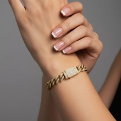 Diamond Studded 14K (or 18k upon request) Yellow Gold Cuban Chain Bracelet