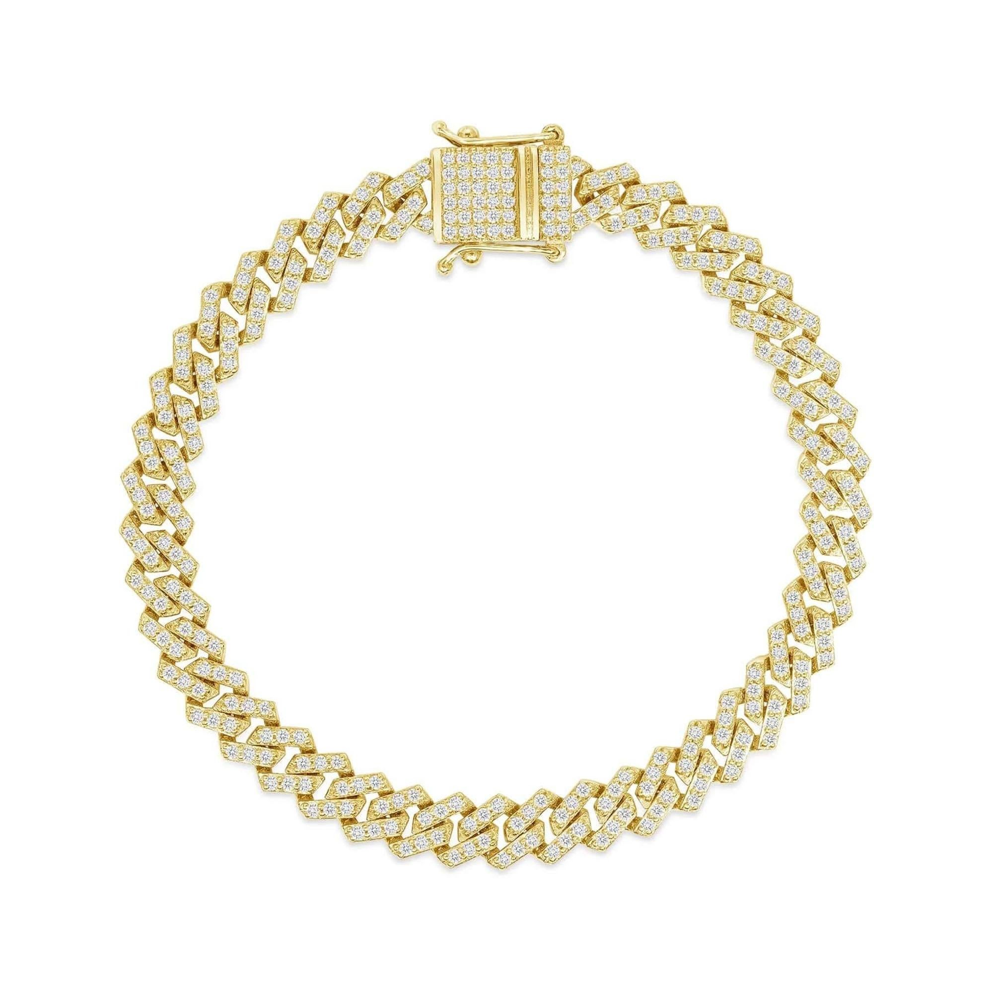 Bracciale a catena cubana in oro giallo 14K tempestato di diamanti