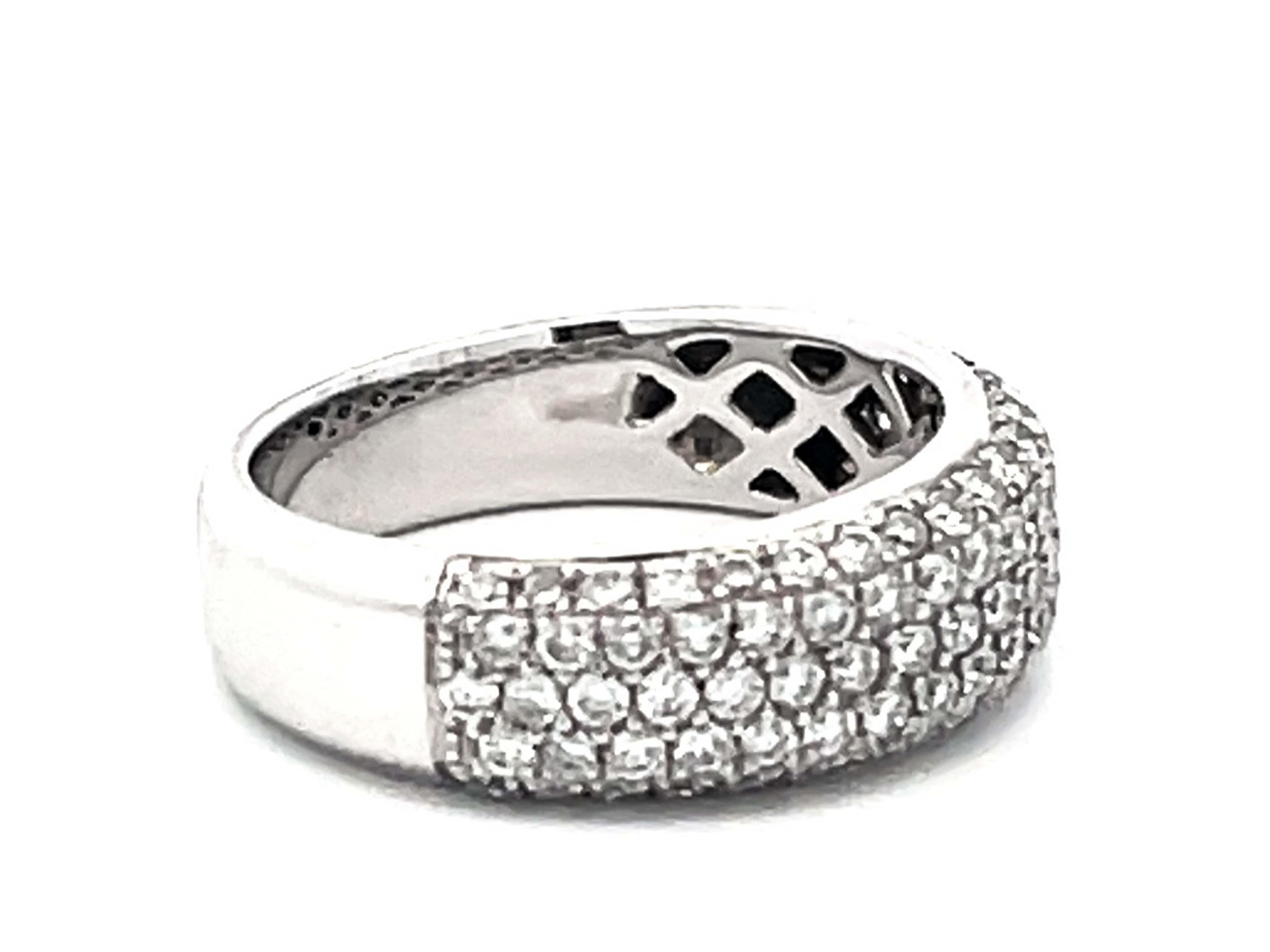 Modern Diamond Studded Band Ring 14k White Gold For Sale