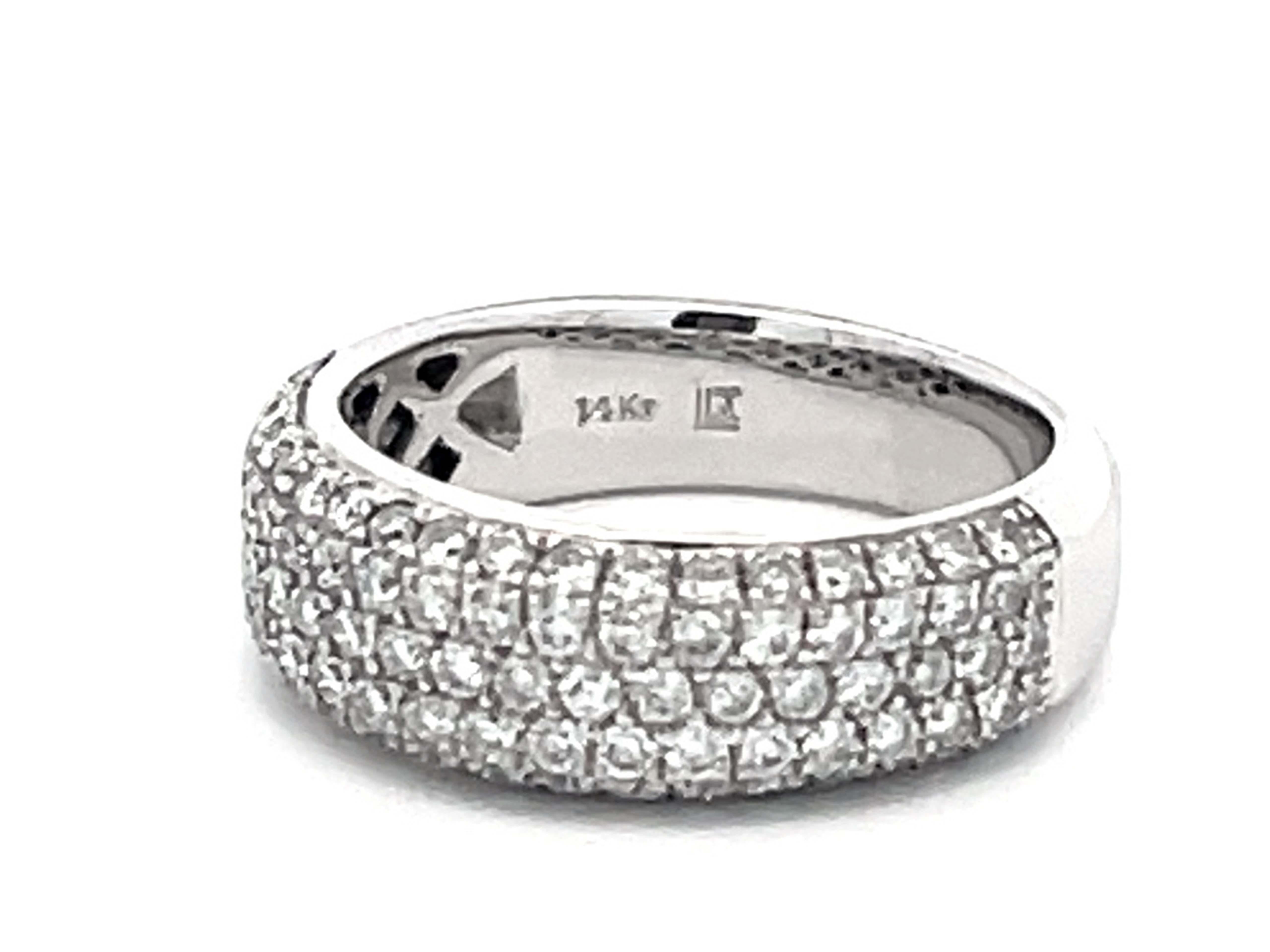 Brilliant Cut Diamond Studded Band Ring 14k White Gold For Sale