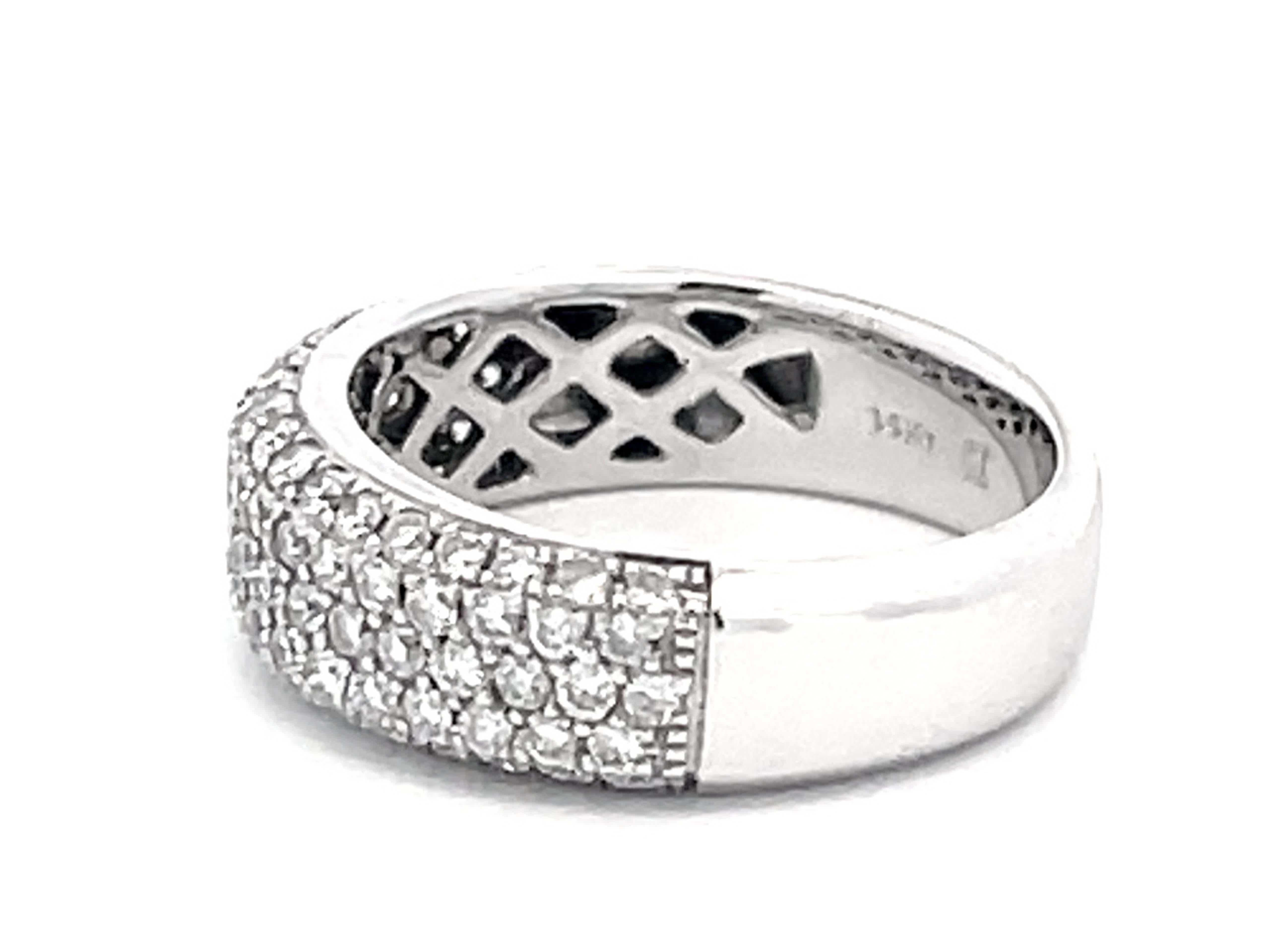Women's or Men's Diamond Studded Band Ring 14k White Gold For Sale
