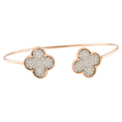 Clover Diamond Cuff Bracelet 18k Solid Rose Gold, Christmas Gift For Her