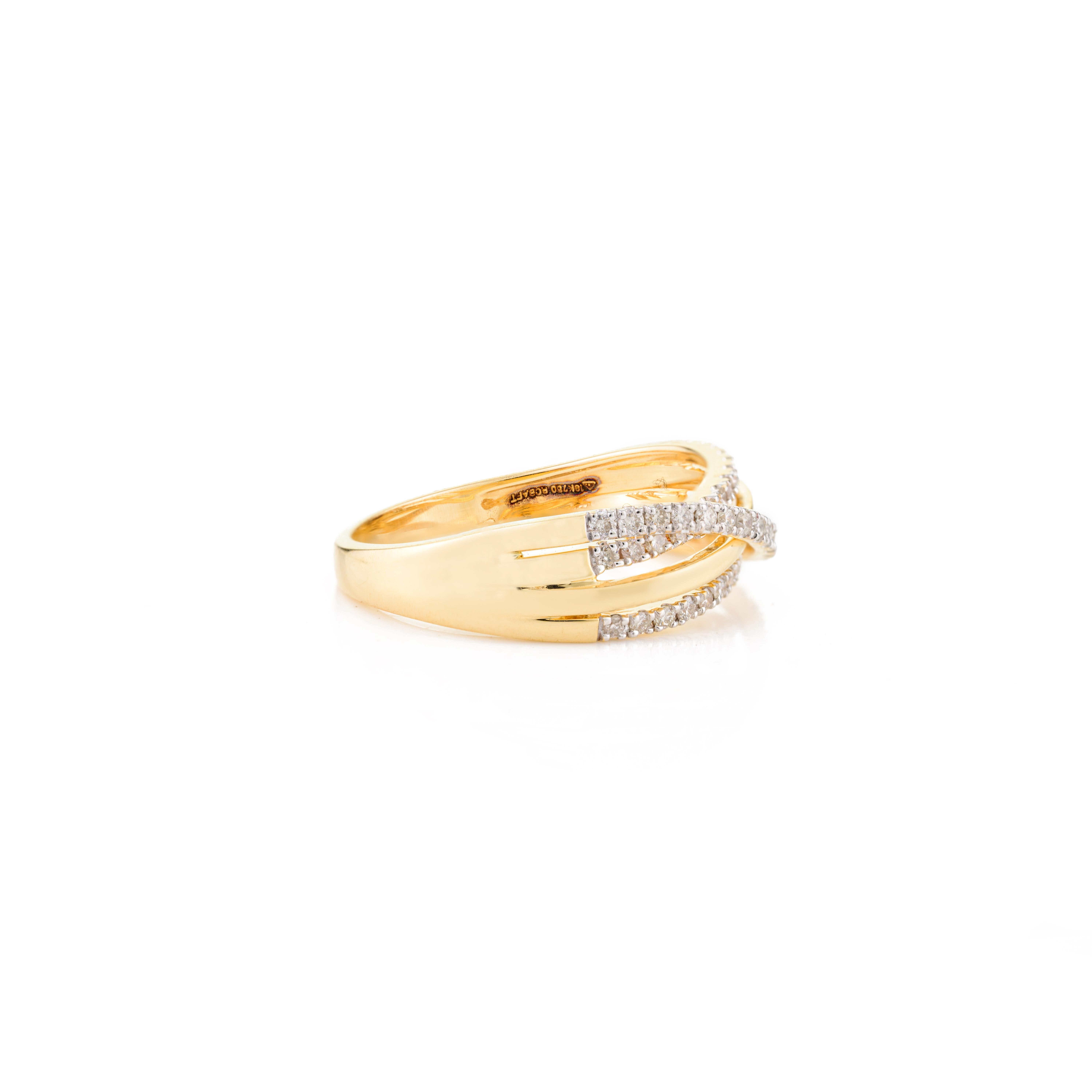 For Sale:  Diamond Studded Crossover Wedding Ring for Women in 18k Solid Yellow Gold 3