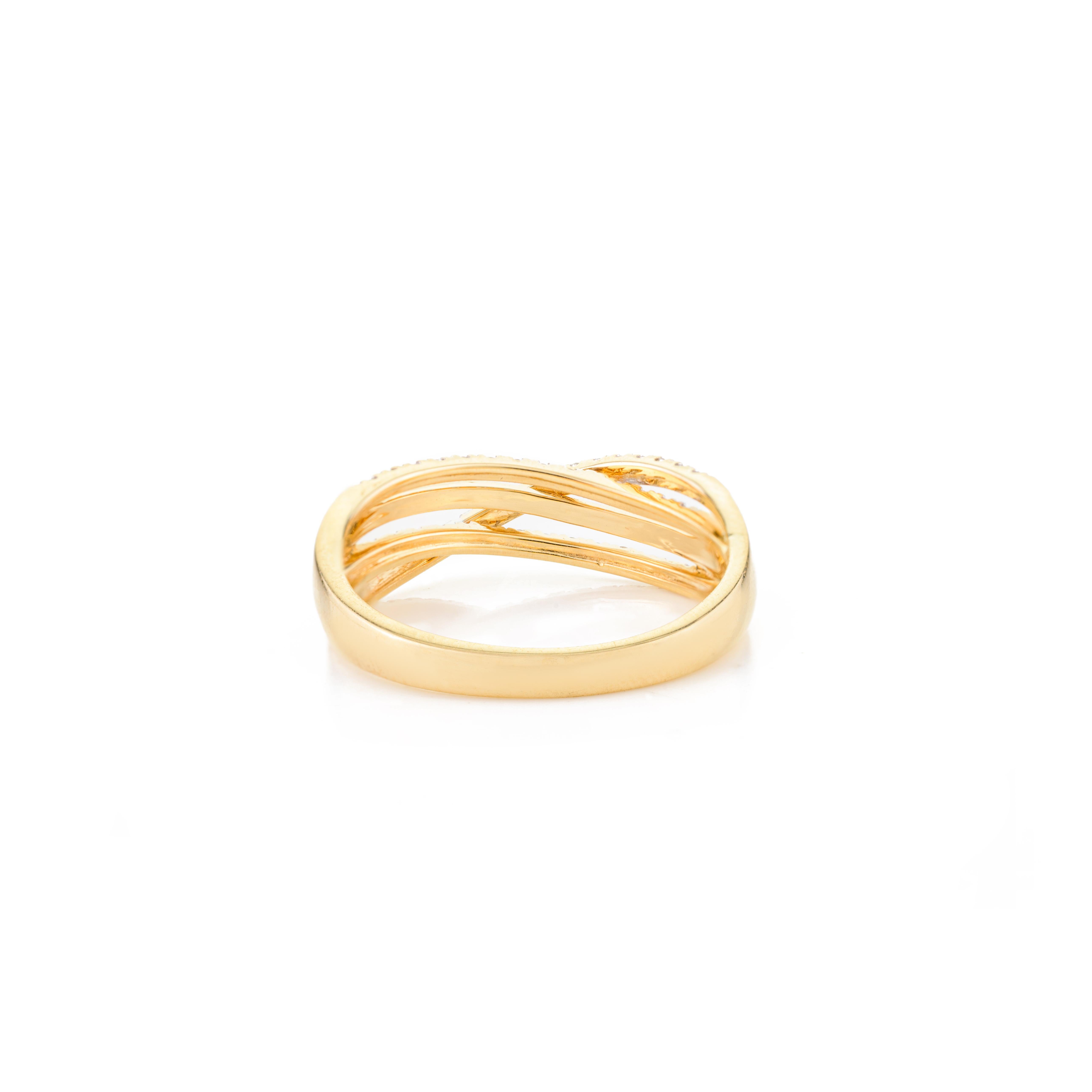 For Sale:  Diamond Studded Crossover Wedding Ring for Women in 18k Solid Yellow Gold 5