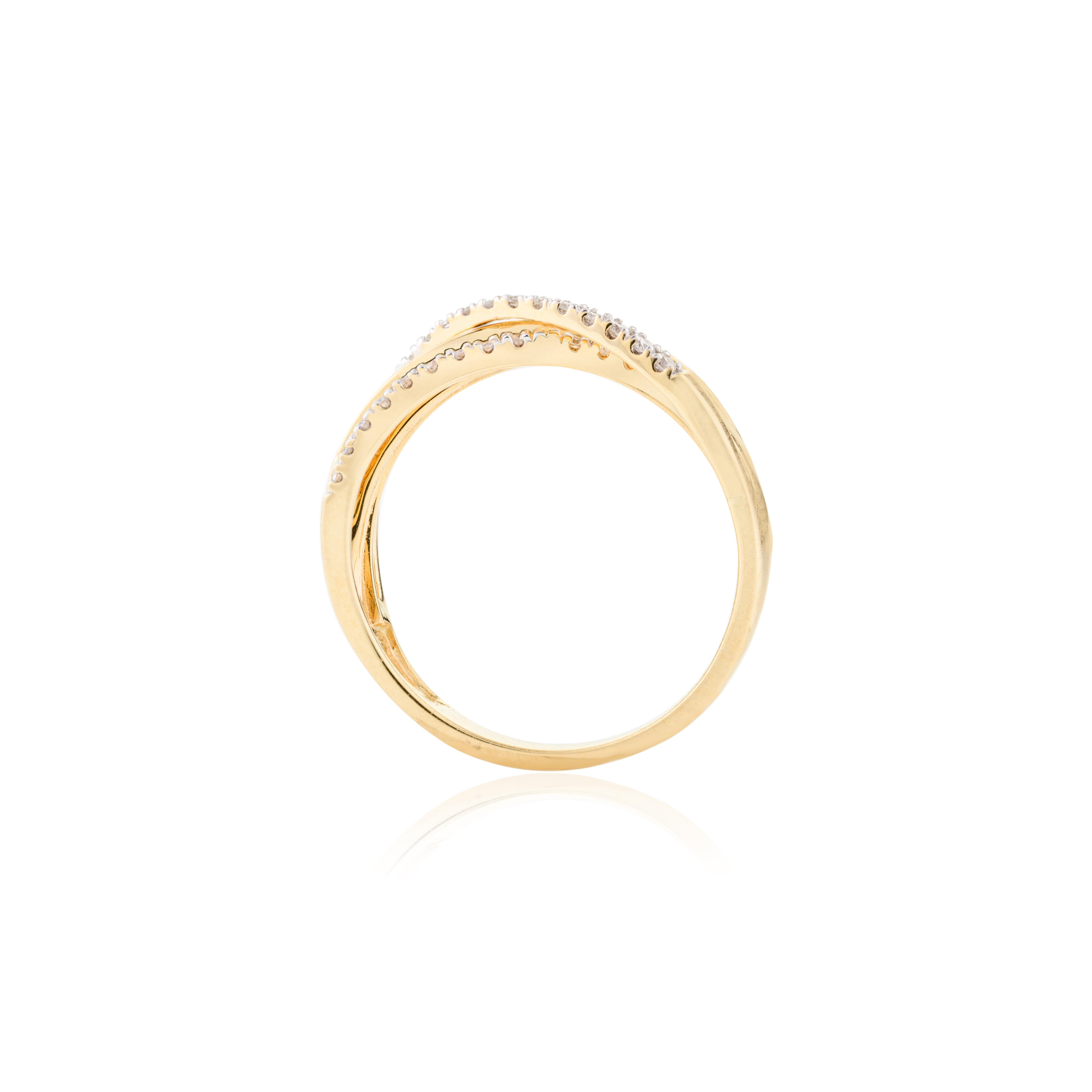 For Sale:  Diamond Studded Crossover Wedding Ring for Women in 18k Solid Yellow Gold 8