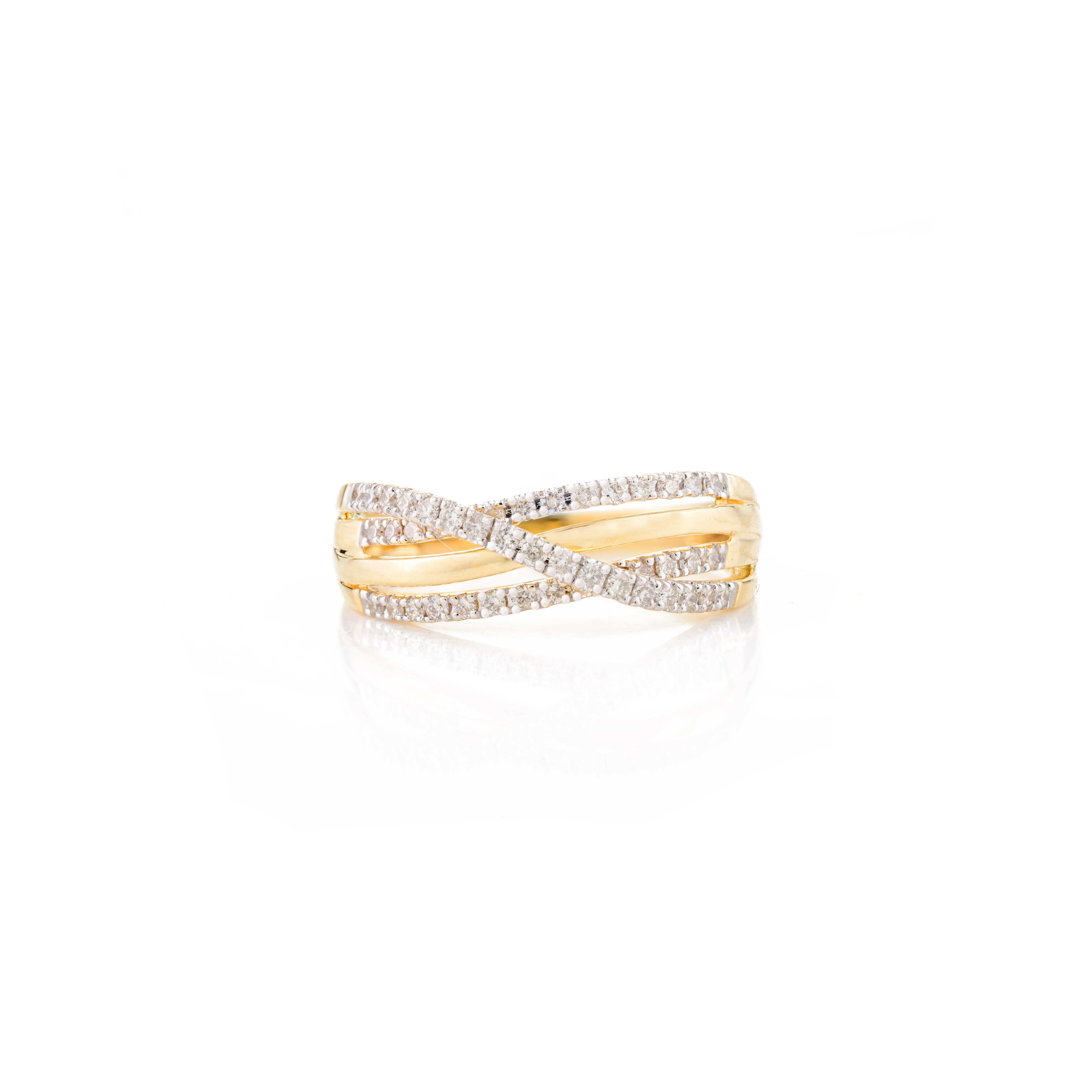 For Sale:  Diamond Studded Crossover Wedding Ring for Women in 18k Solid Yellow Gold 9
