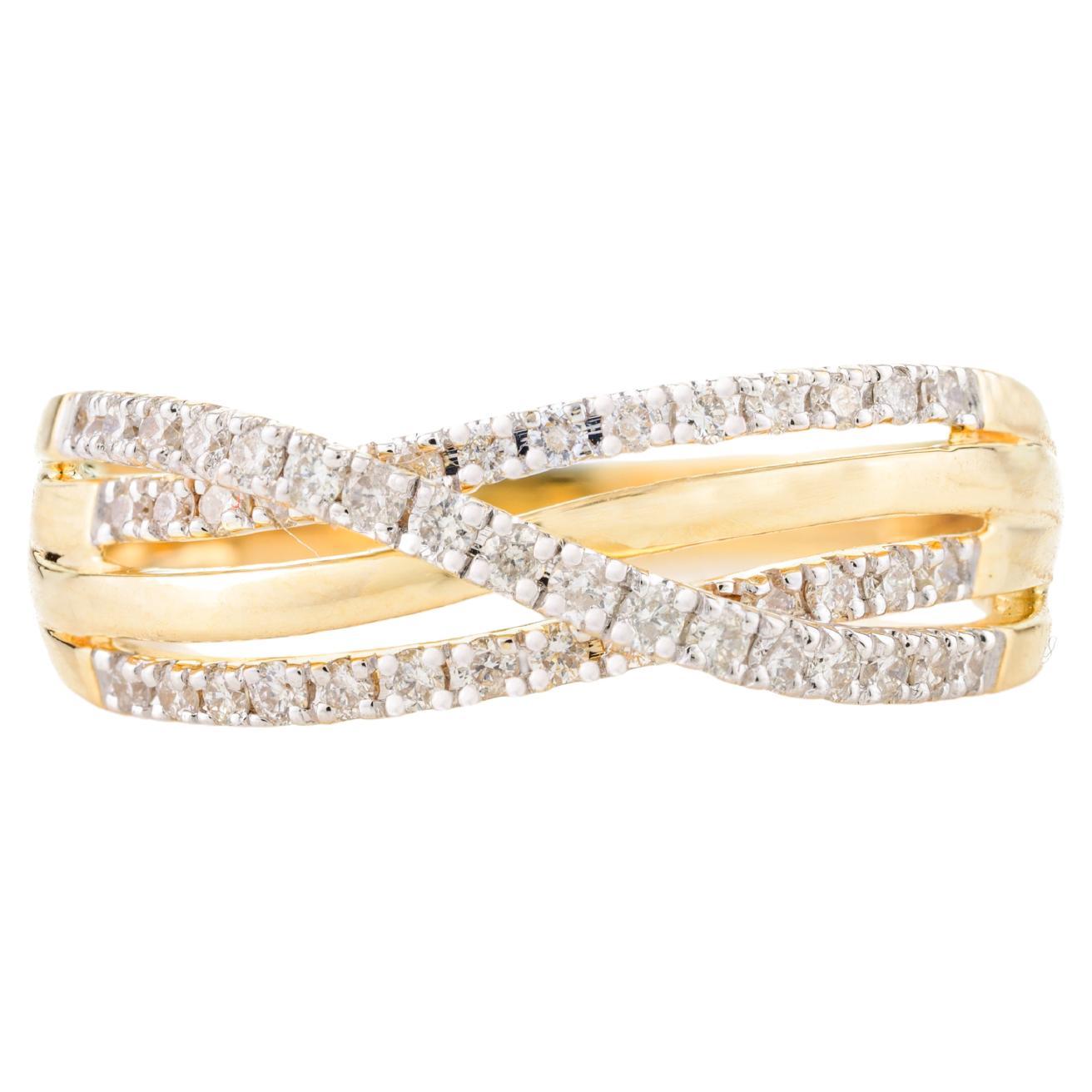 Diamond Studded Crossover Wedding Ring for Women in 18k Solid Yellow Gold
