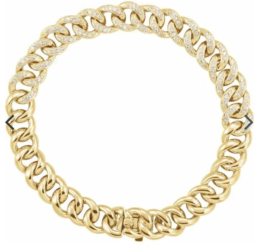 Taille ronde Bracelet chaîne à boucles cloutées en diamants en vente