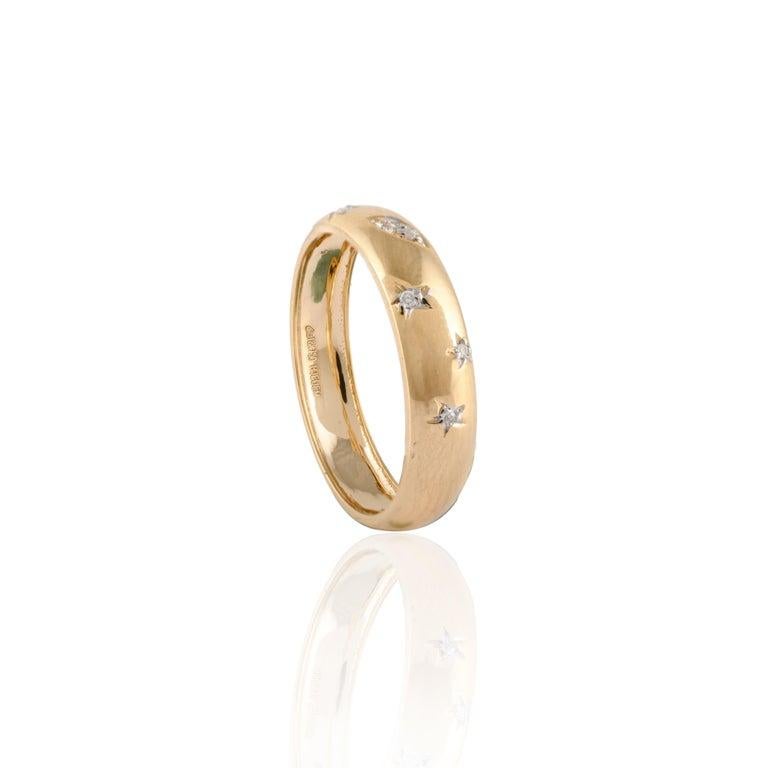 For Sale:  Unisex Diamond Celestial Dome Band Ring in 18kt Solid Yellow Gold 5