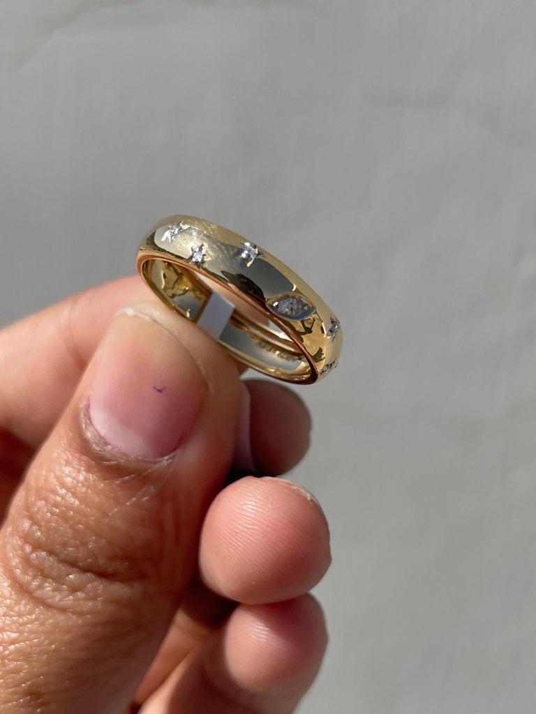 For Sale:  Diamond Studded Dome Band Ring in 18kt Solid Yellow Gold 6