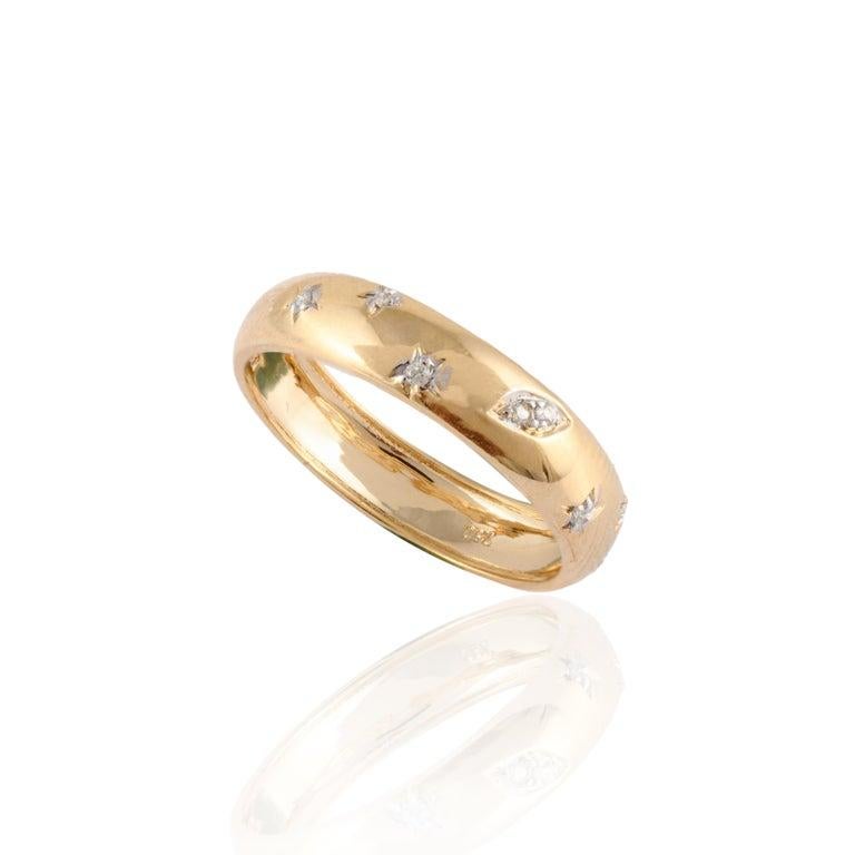 For Sale:  Diamond Studded Dome Band Ring in 18kt Solid Yellow Gold 7