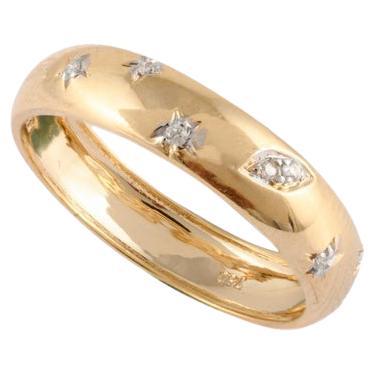For Sale:  Diamond Studded Dome Band Ring in 18kt Solid Yellow Gold