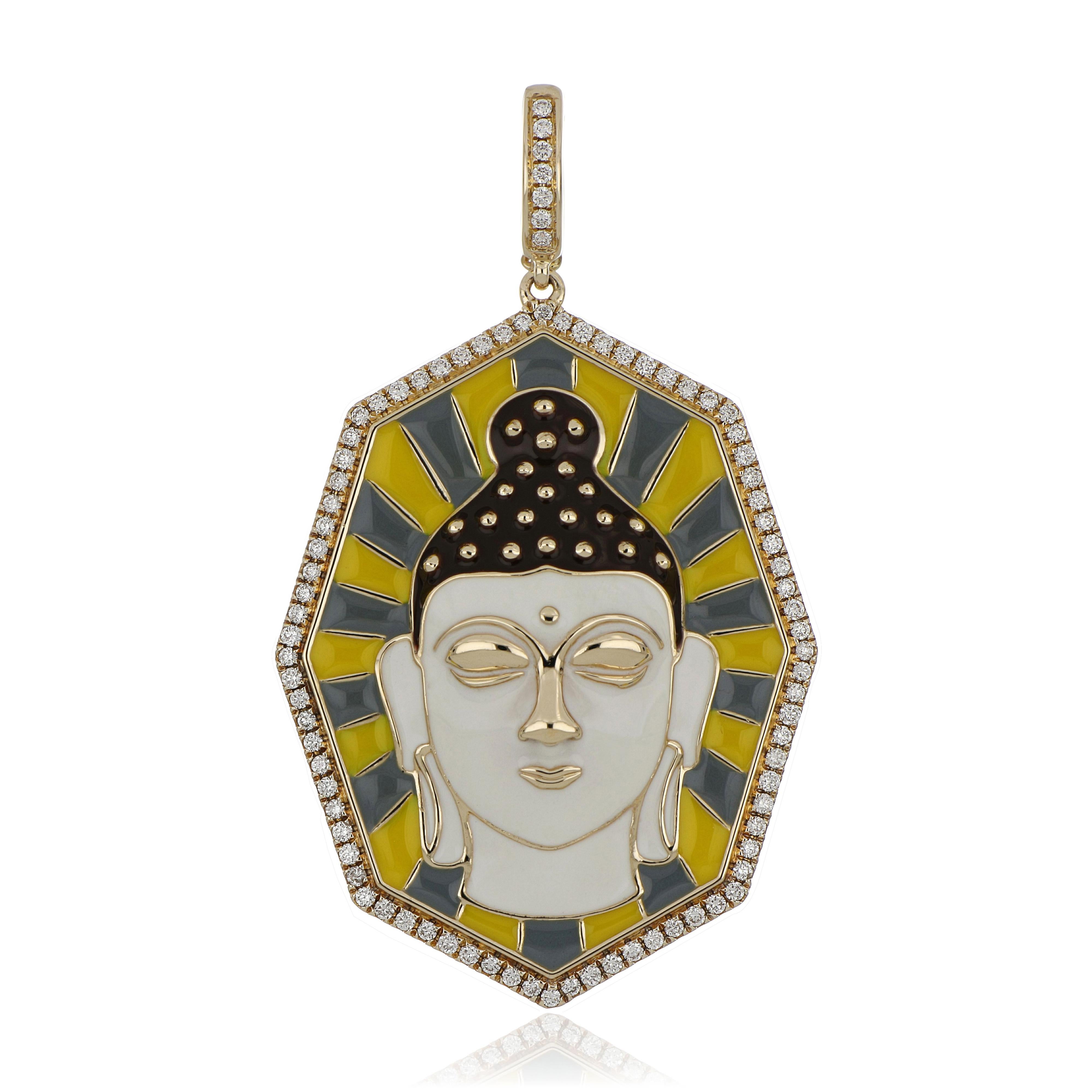 Contemporary Diamond Studded Enamel Pendant in 14 Karat Gold For Sale