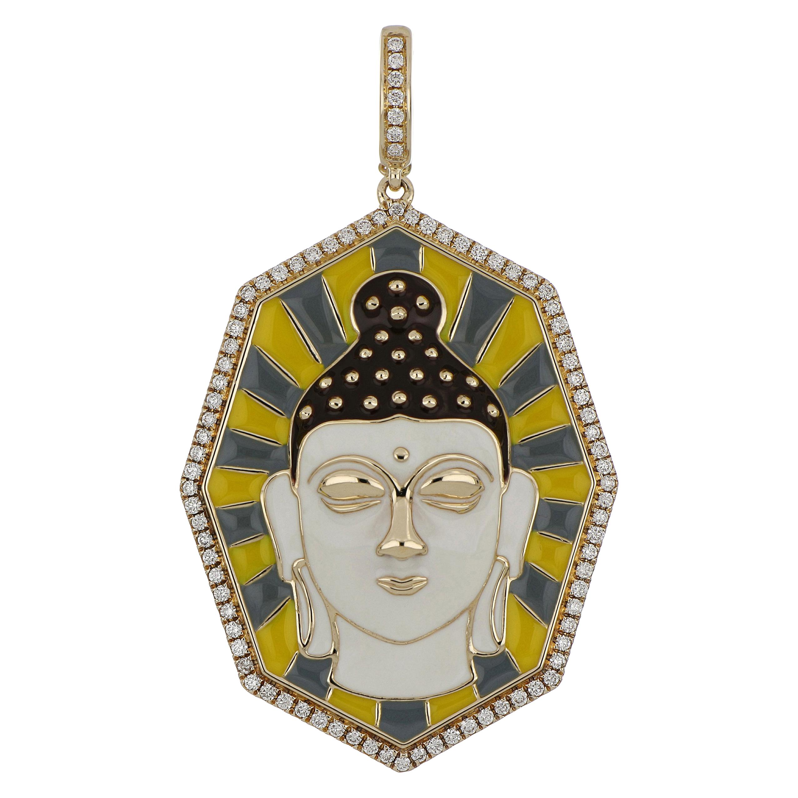 Diamond Studded Enamel Pendant in 14 Karat Gold