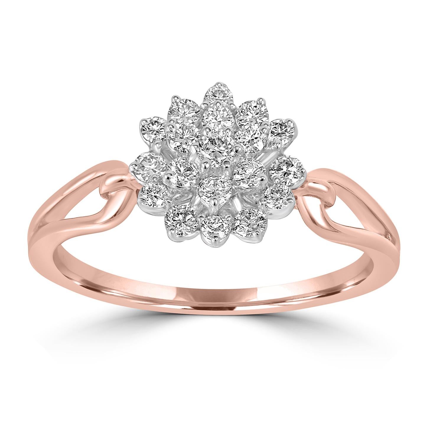 Art Déco Anello floreale tempestato di diamanti in oro rosa 18 carati in vendita