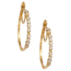 Diamond-studded 14k Gold Vine Hoops, 1"