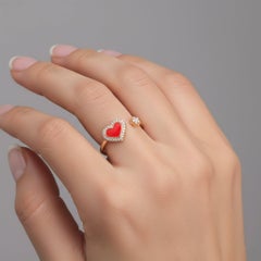 Diamond Studded Heart 14K (or 18k upon request) Yellow Gold Open Wrap Ring
