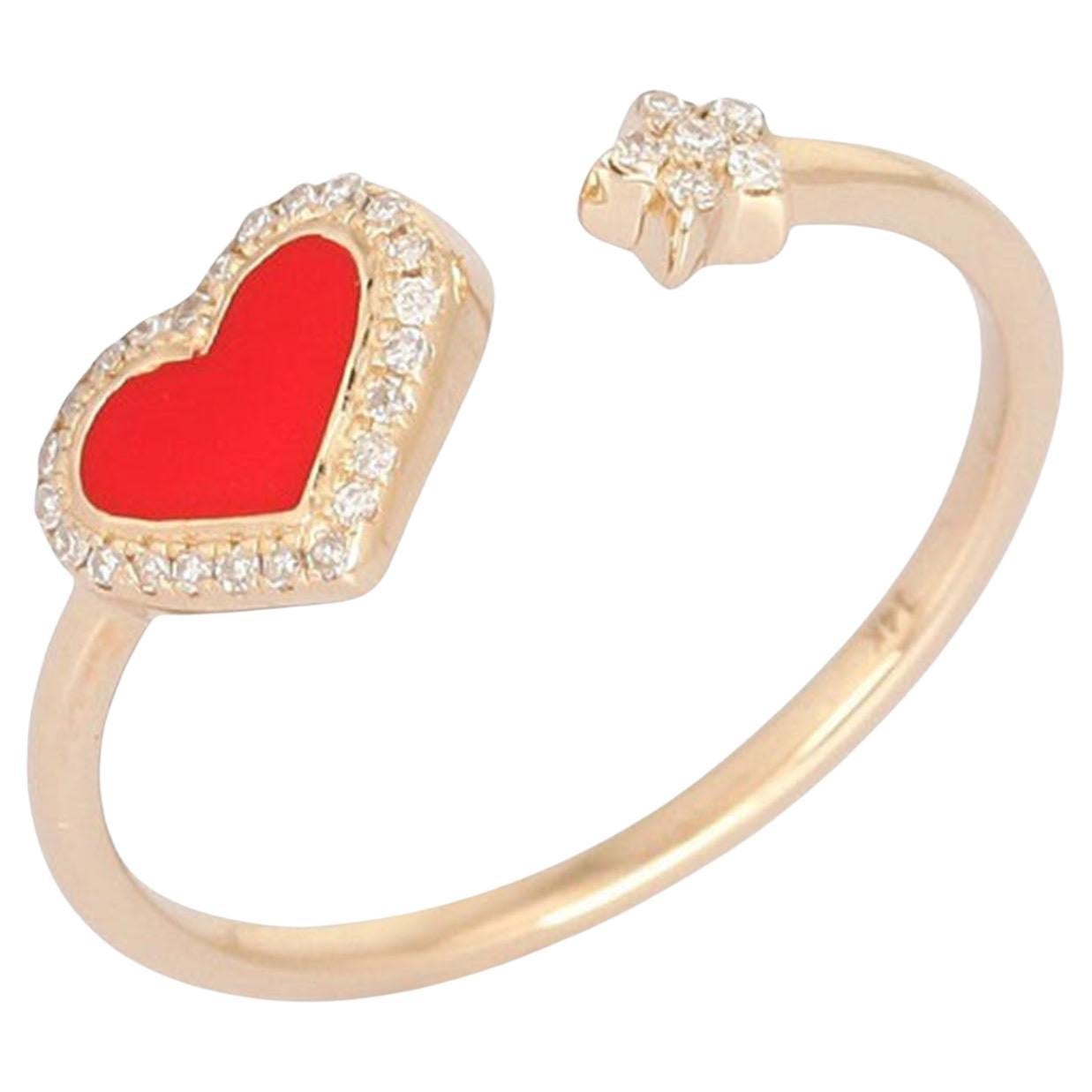 For Sale:  Diamond Studded Heart 14K (or 18k upon request) Yellow Gold Open Wrap Ring