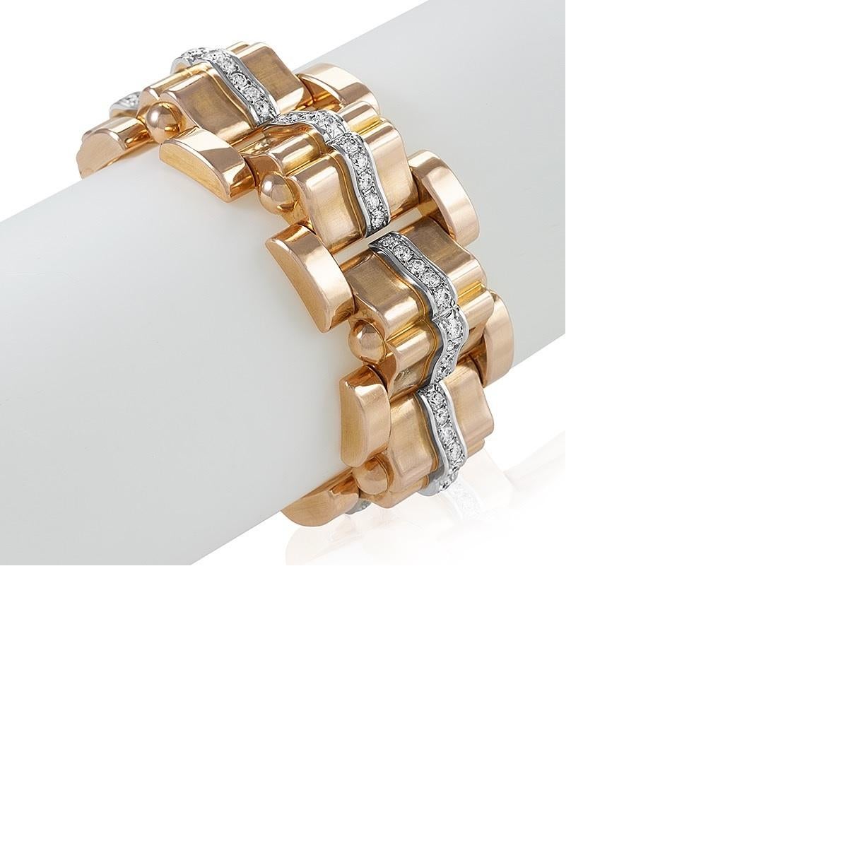 Retro Rose Gold and Diamond Tank Bracelet 