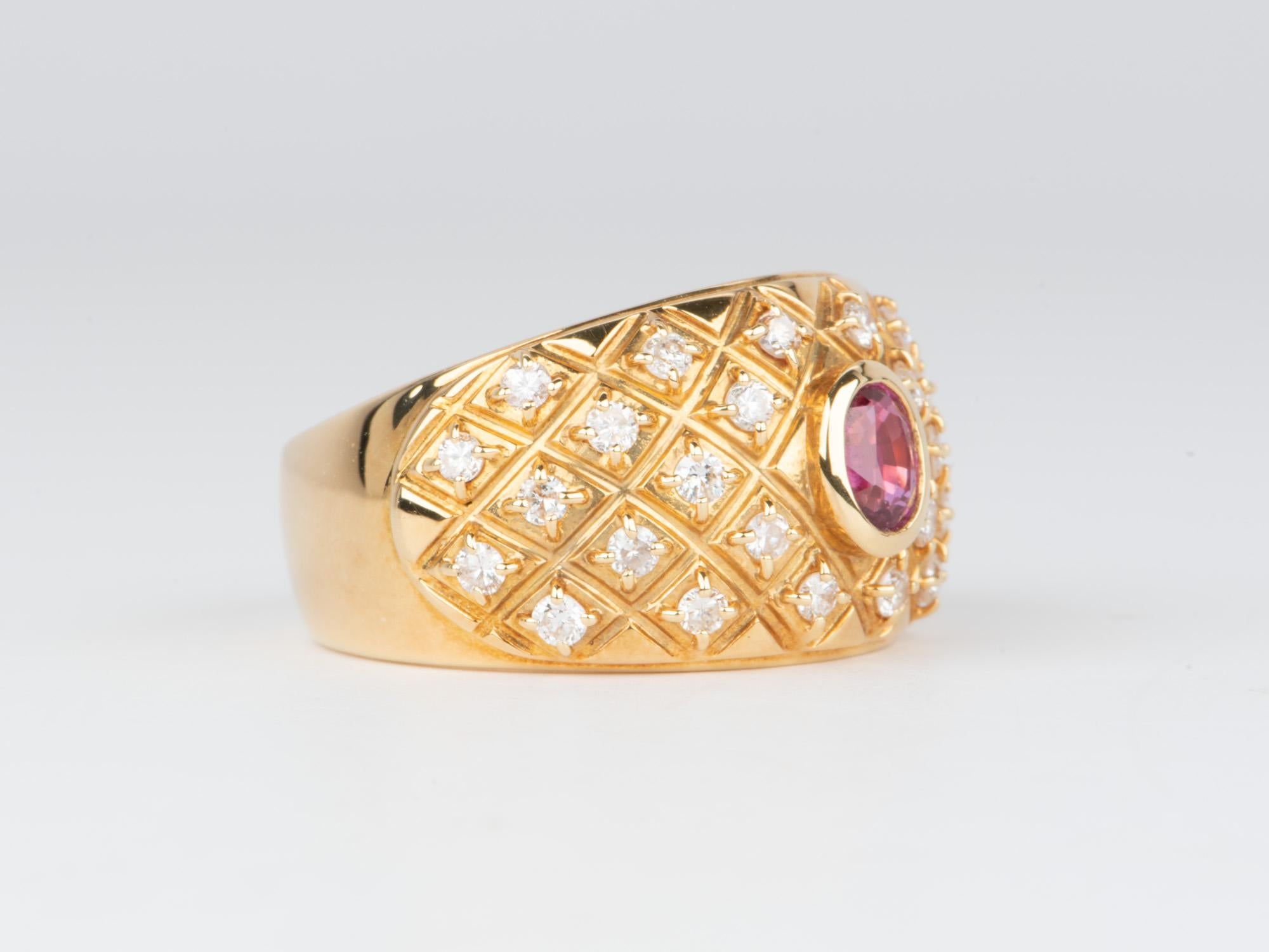 Uncut Diamond Studded Wide Band with Ruby 18K Gold 11.7g V1113 For Sale