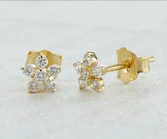 Diamond Studs Earring 14k Solid Gold Diamond Floral Studs Earring Wedding Gift.