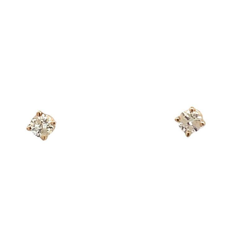 Diamond Studs Earrings White Round Diamond 0.09CT in 14K Yellow and White Gold  For Sale 3