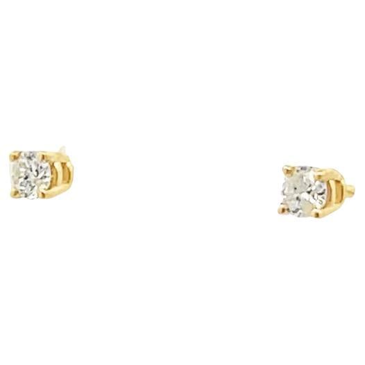 Diamond Studs Earrings White Round Diamond 0.09CT in 14K Yellow and White Gold  For Sale