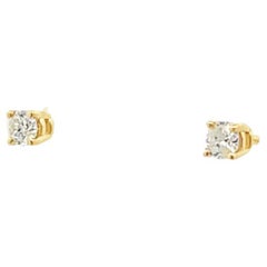 Clous d'oreilles en or jaune et blanc 14 carats avec diamants ronds blancs de 0,09 carat 