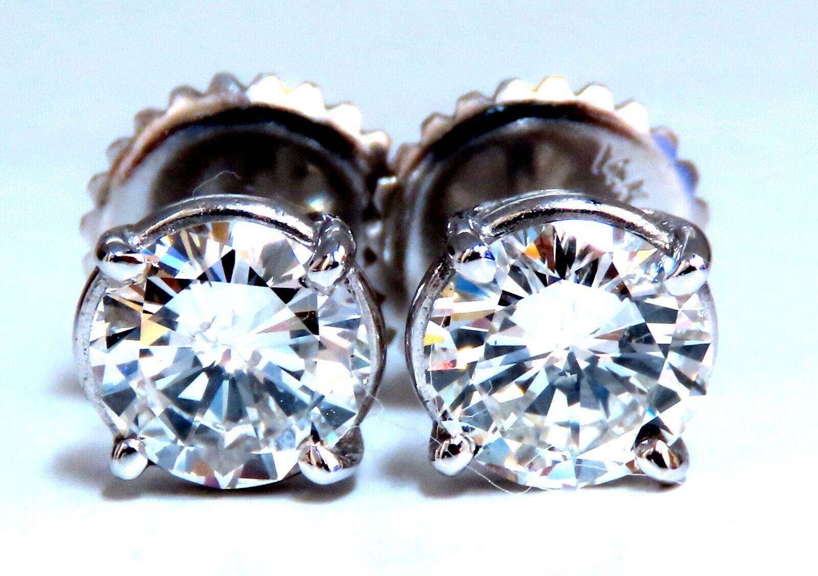 Women's or Men's Diamond Studs GIA Certified 2.07 Carat Earrings 14 Karat For Sale