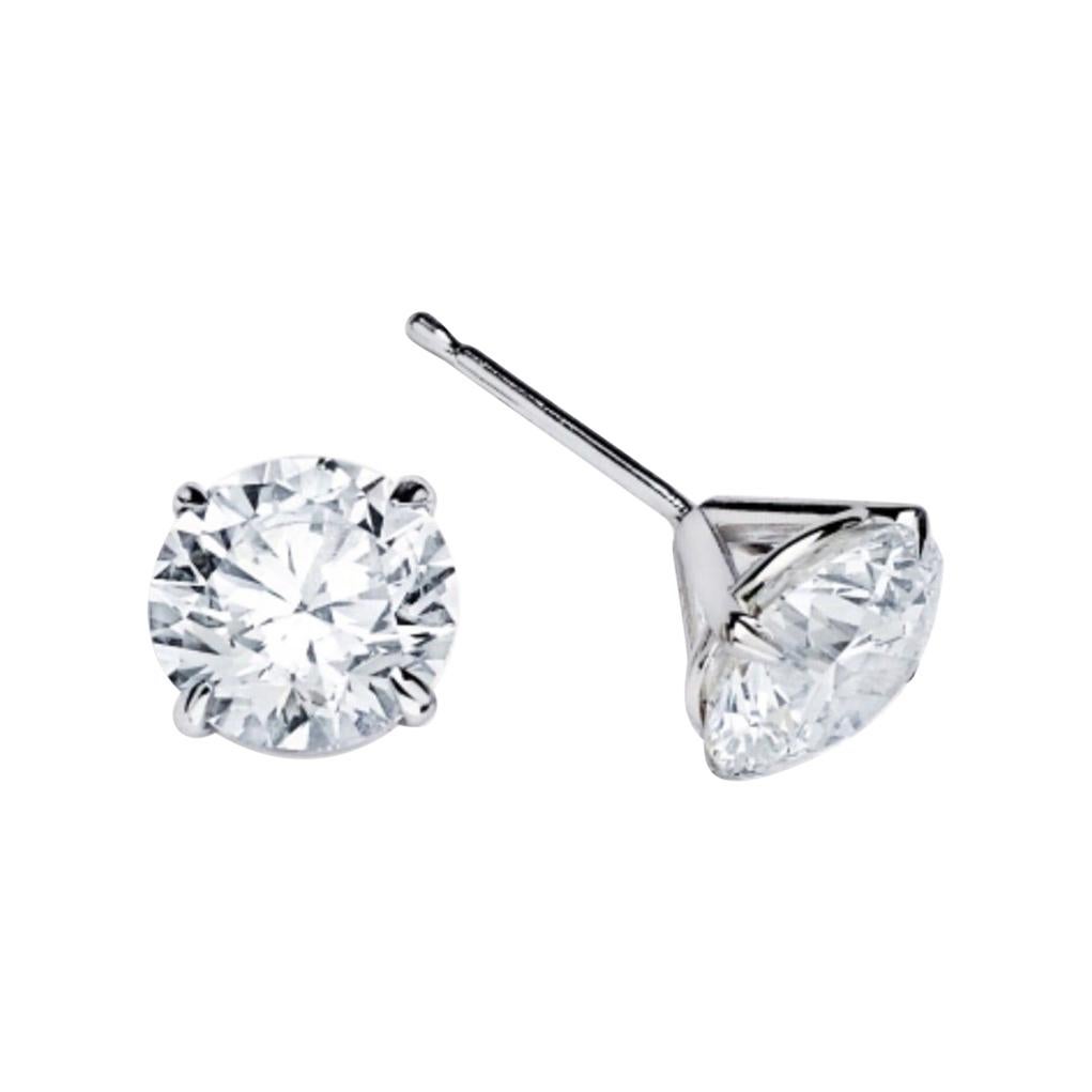 4 Prong Martini Setting Round Diamond Studs Earrings I1 Clarity F Color