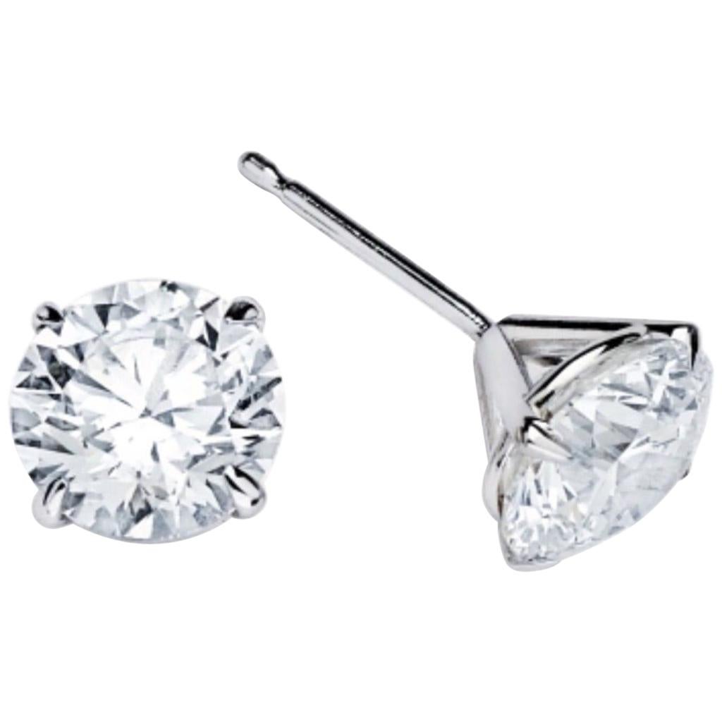 Three-Prong Martini Setting Round Diamond Stud Earrings 2.05 Carat