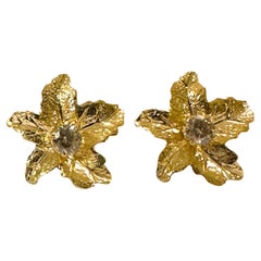 Diamond Studs with 14k Yellow Gold Leaf Jackets Earrings With Appraisal