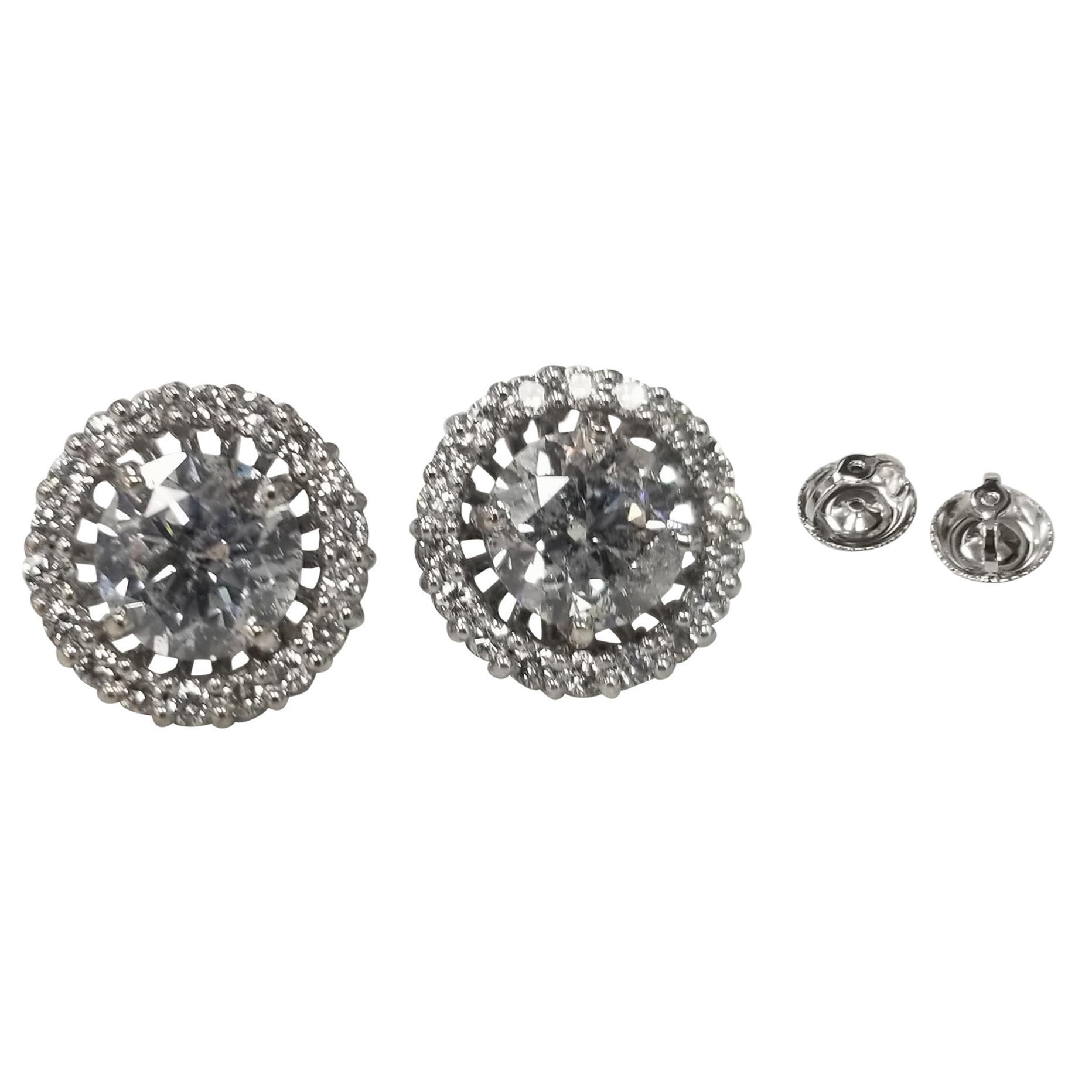 Diamond Studs with Jackets Color "G", Clarity SI3-I1 and Weight 3.15 Carat