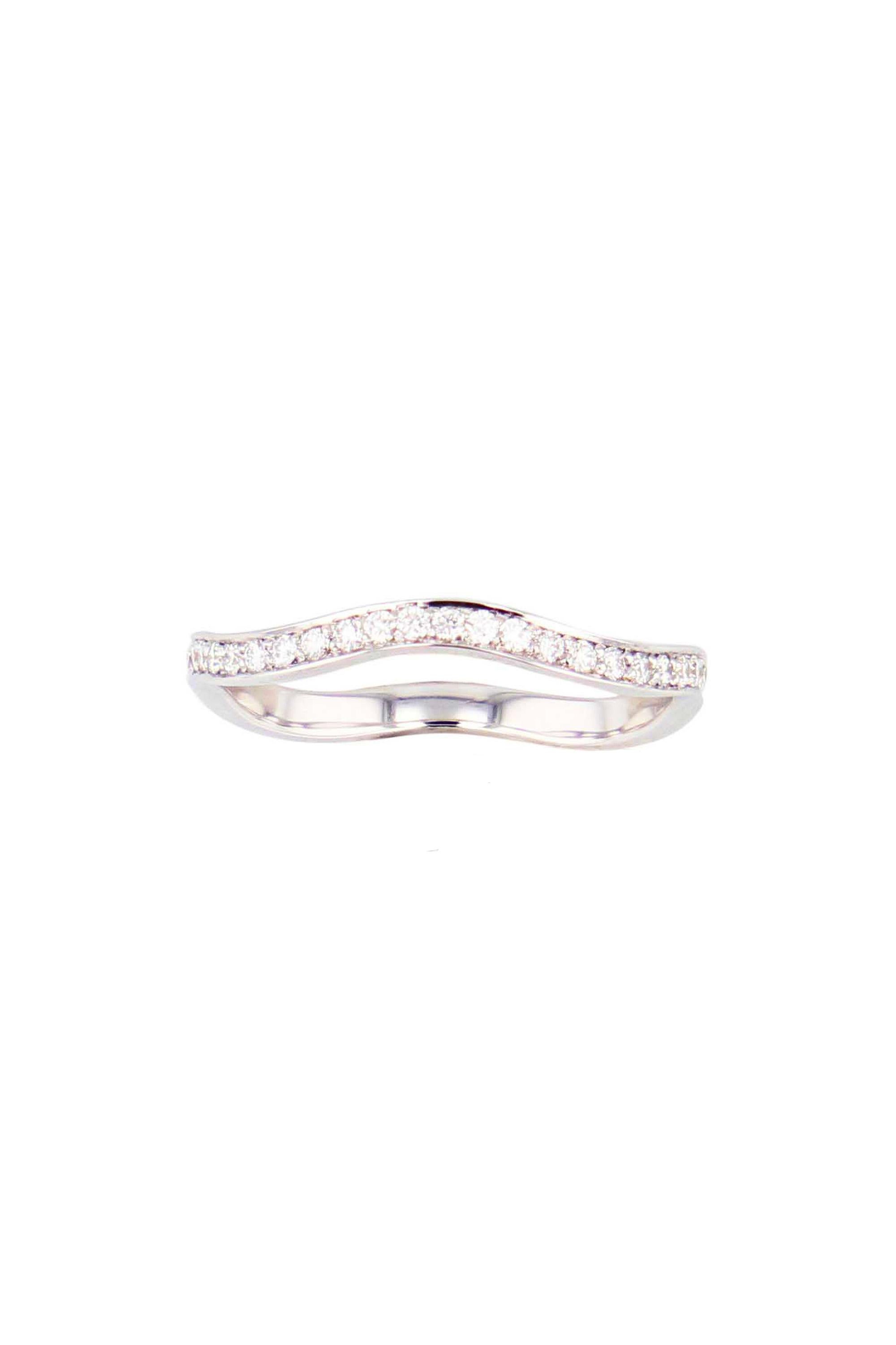 Curved wedding ring in white gold and set with diamonds. 

Can be paired or stacked with other rings from the same collection.

Details:
45 Diamonds: 0.33 cts
18k White Gold: 2 g
Made in France