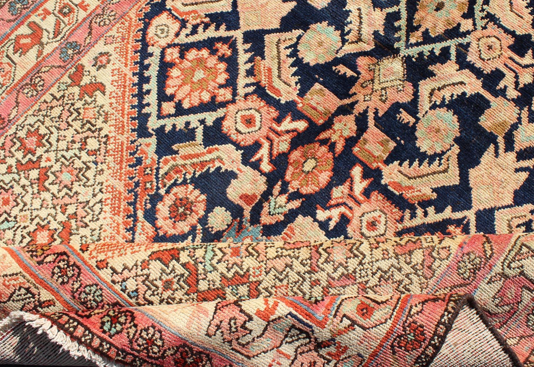 Early 20th Century Diamond Sub-Geometric Medallion Antique Malayer Persian Rug with Floral Borders