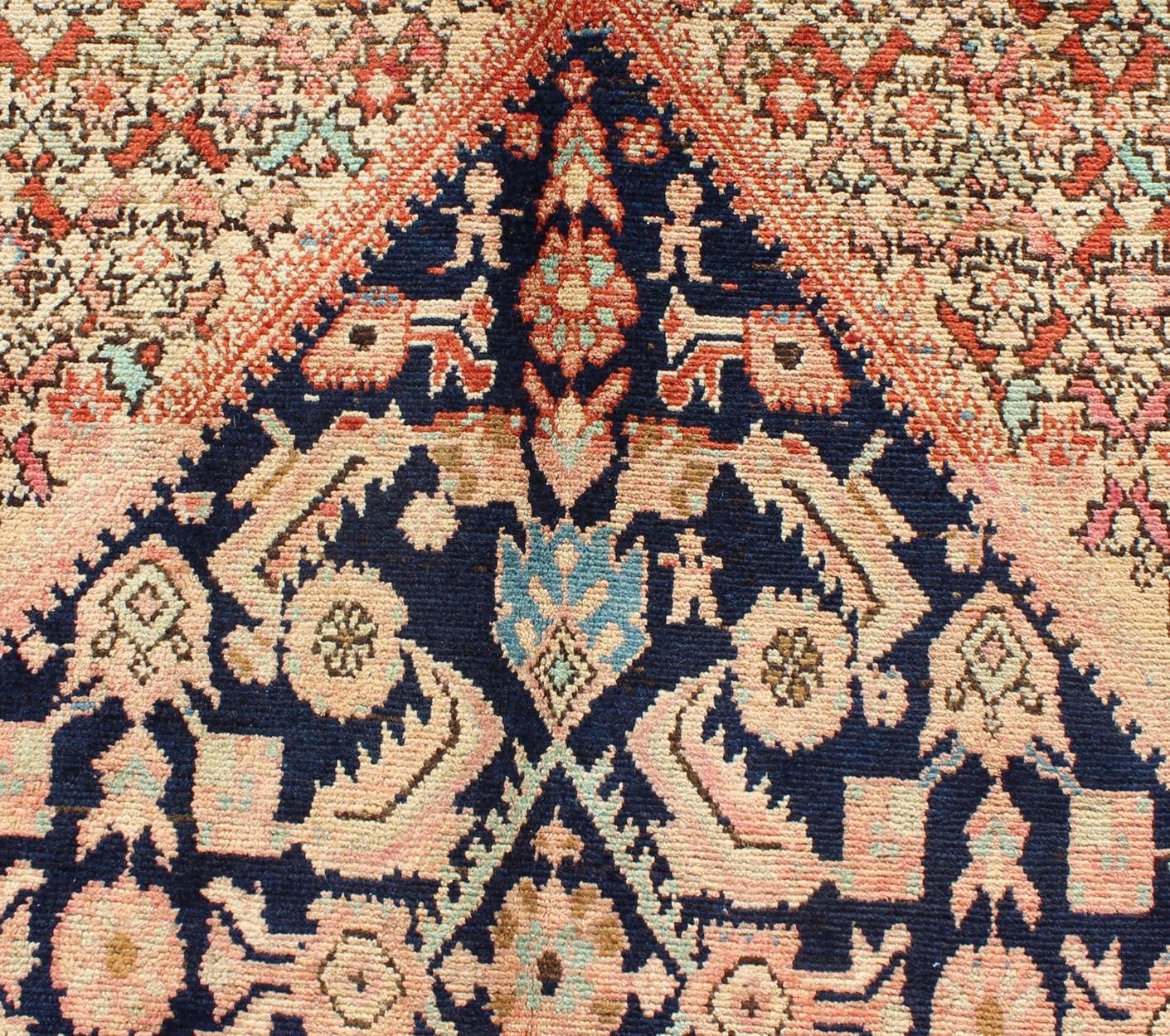 Diamond Sub-Geometric Medallion Antique Malayer Persian Rug with Floral Borders 3