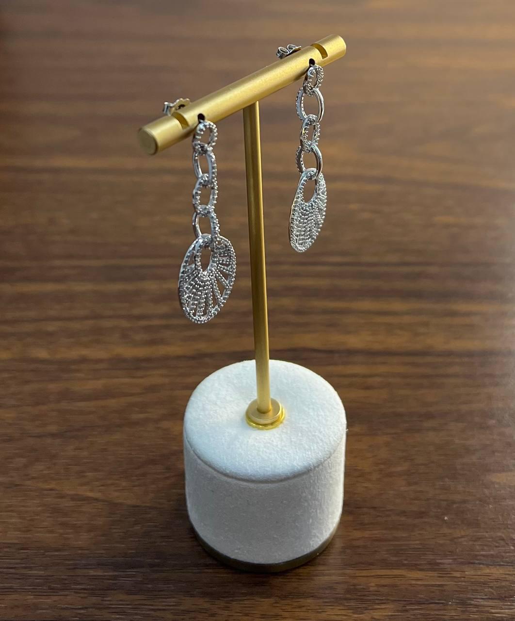 Diamond Sun Ray Halo 14K White Gold Dangle Drop Chandelier Earrings For Sale 5