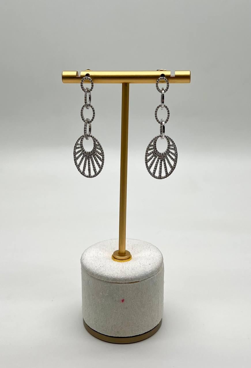 Diamond Sun Ray Halo 14K White Gold Dangle Drop Chandelier Earrings In New Condition For Sale In Oakton, VA