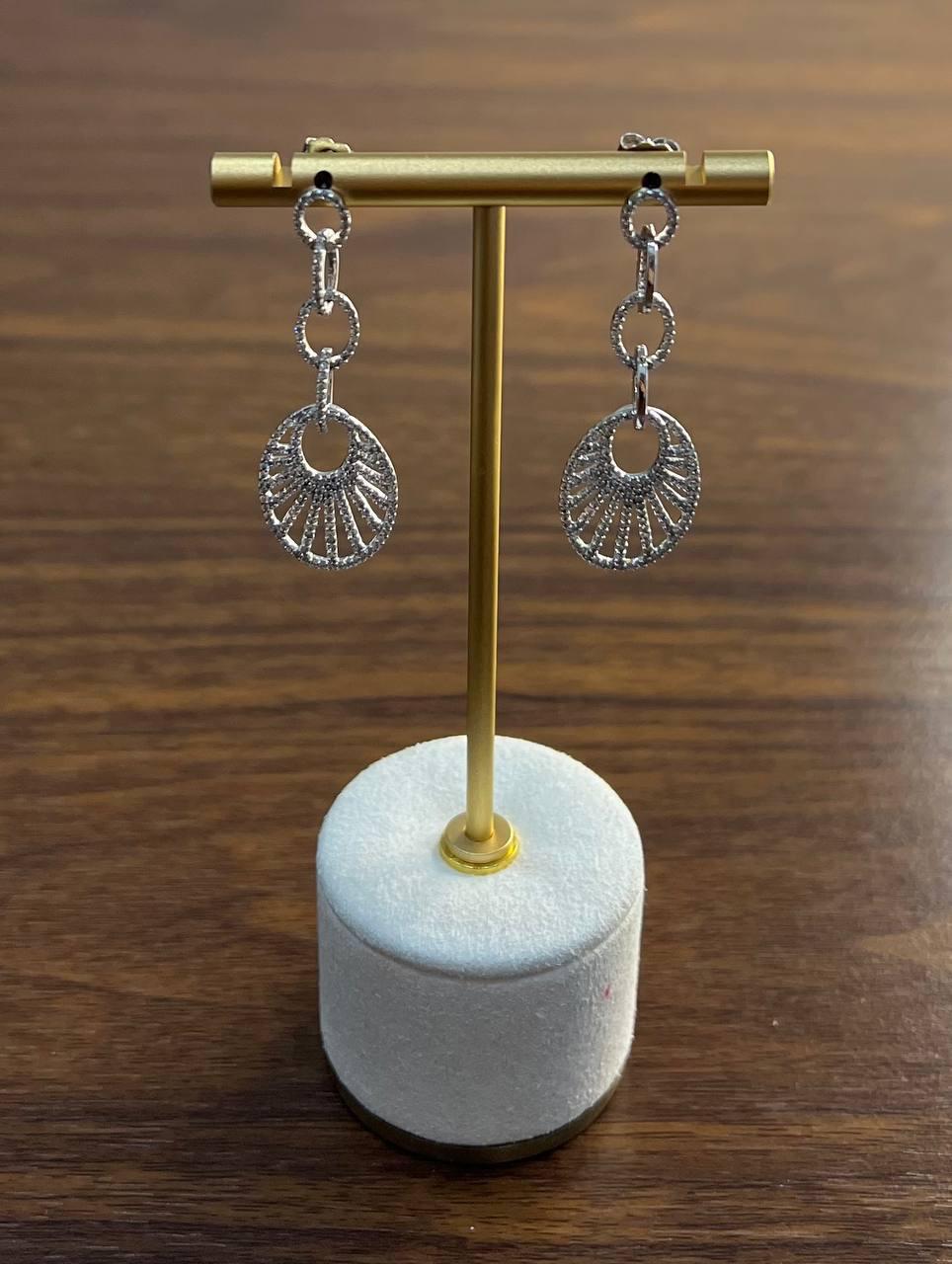 Diamond Sun Ray Halo 14K White Gold Dangle Drop Chandelier Earrings For Sale 1