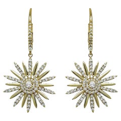 Diamond Sunburst Earrings 1.19 Carats 14K Yellow Gold