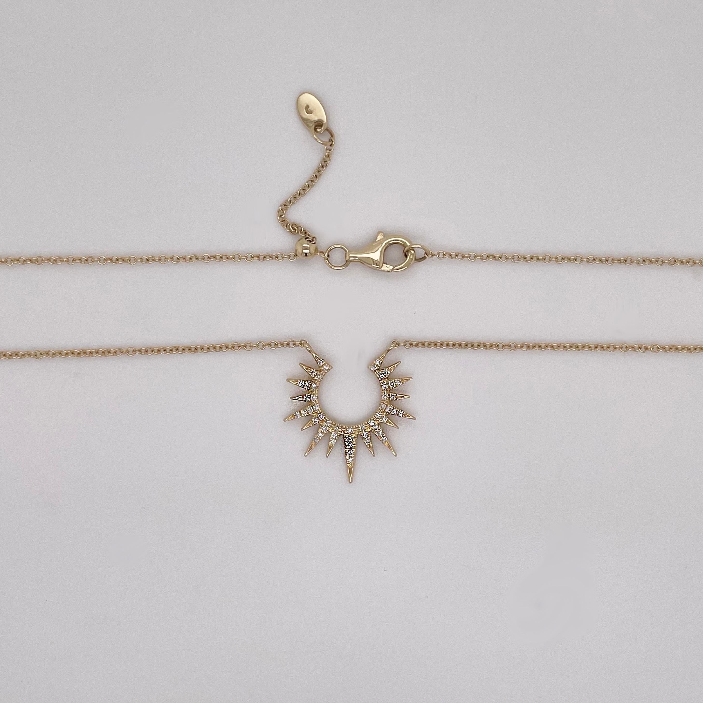 Artisan Collier pendentif Bolo en or 14 carats avec diamants et chaîne tourbillonnant de soleil