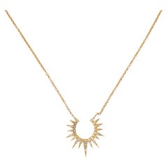 Diamond Sunburst Pendant Necklace Bolo Chain 14K Gold Open Sun Necklace