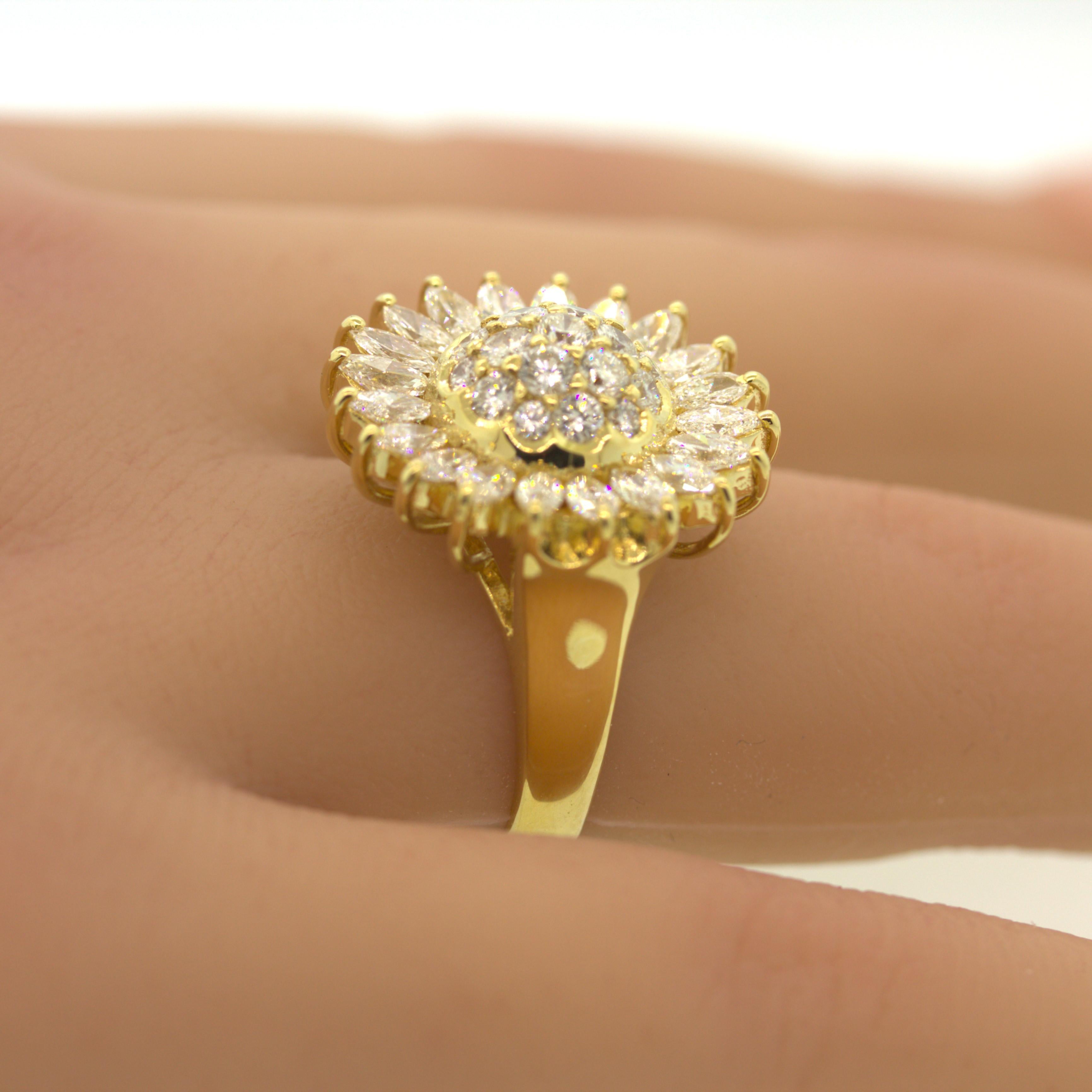 Women's Diamond Sunflower Gold Ring For Sale