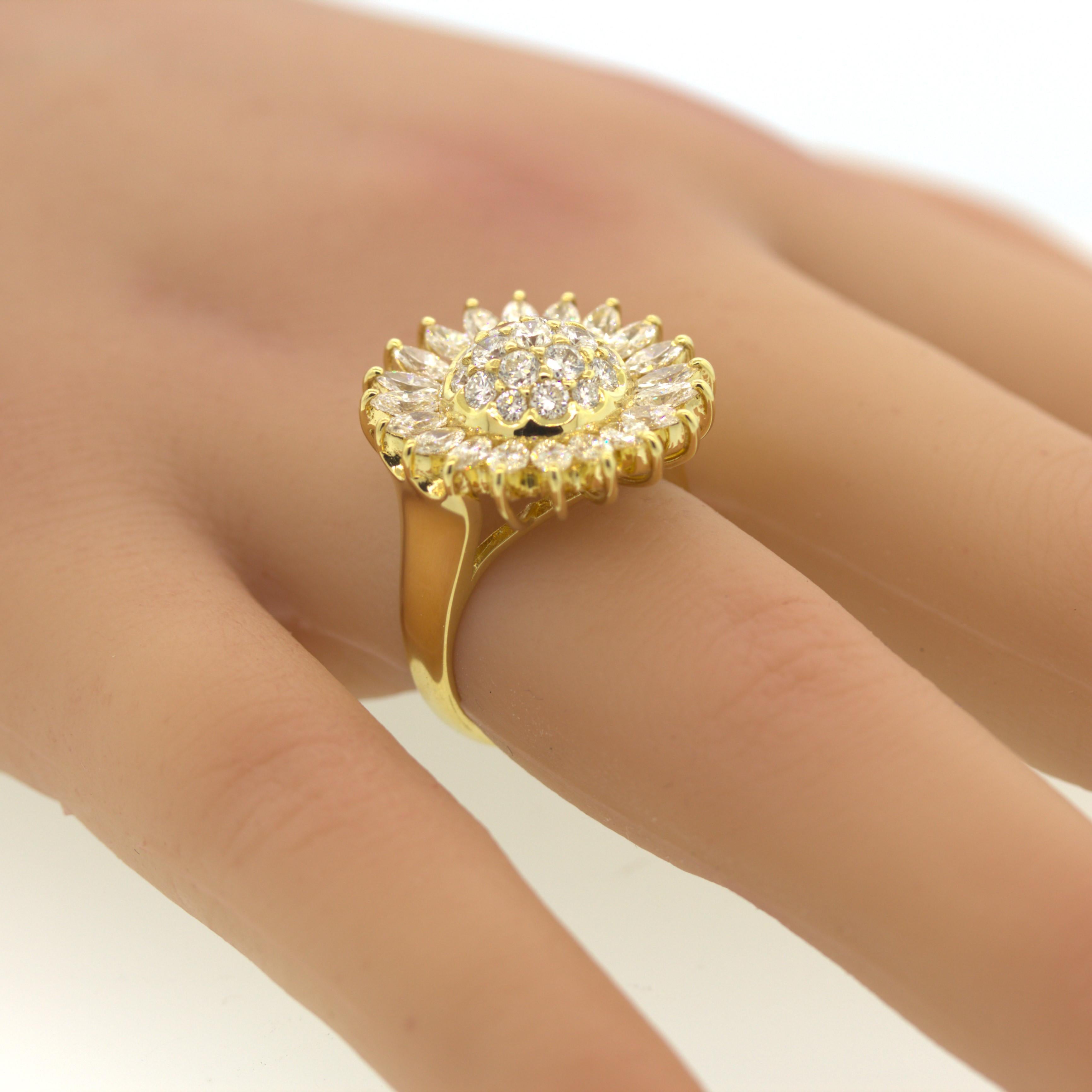 Diamond Sunflower Gold Ring For Sale 1