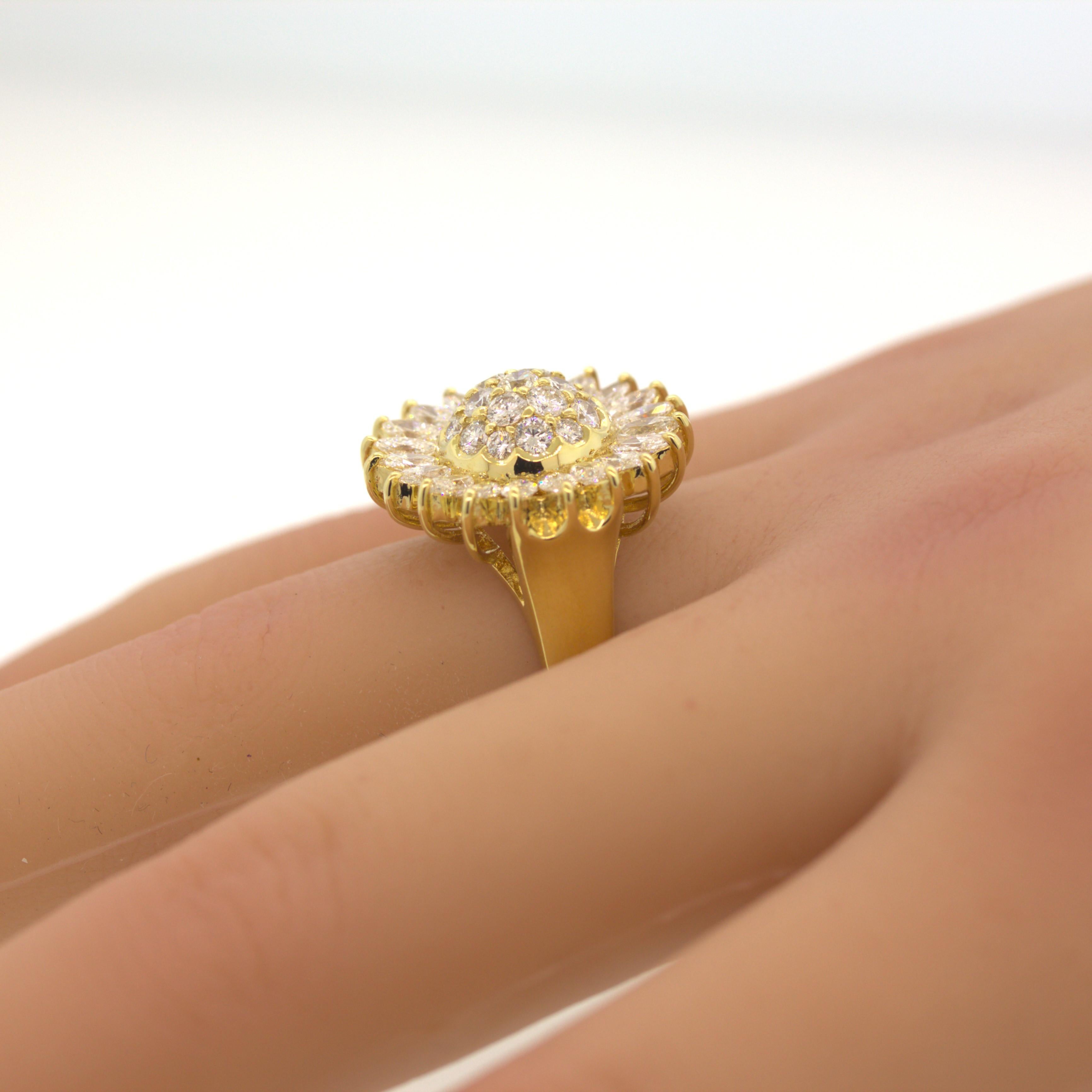 Diamond Sunflower Gold Ring For Sale 2
