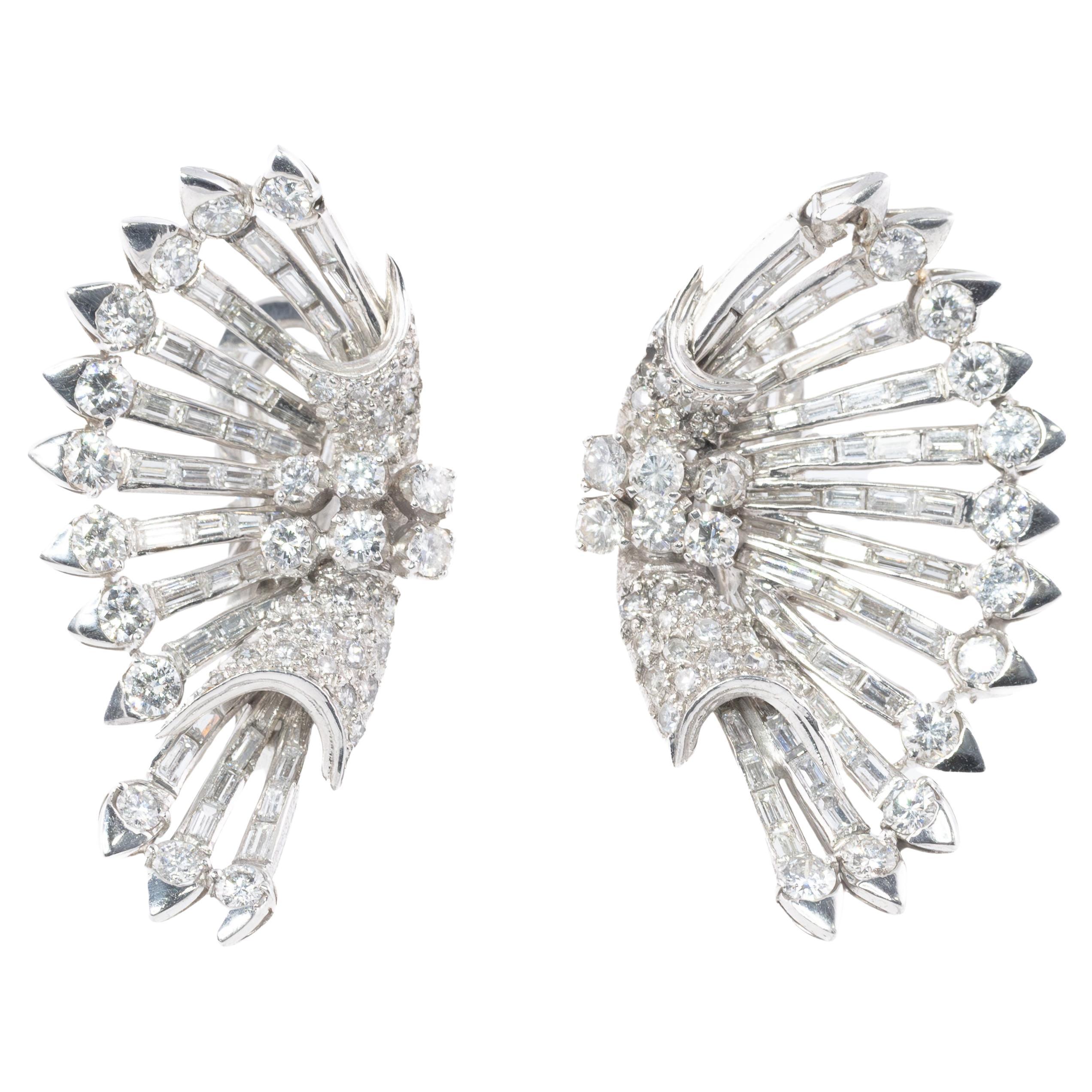 Diamond Sunray Motif Earrings in Platinum