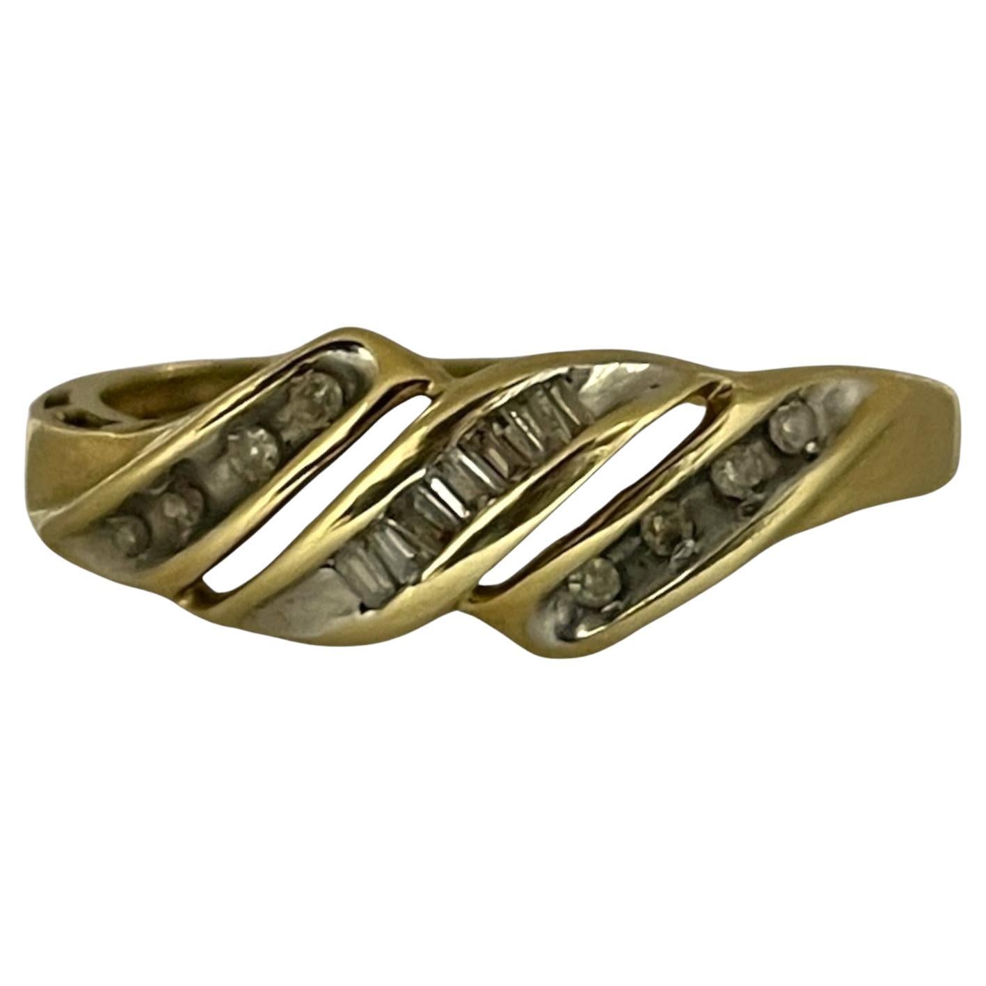 Diamond Swirl Solid Yellow Gold Ring Size 6