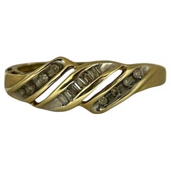 Diamond Swirl Solid Yellow Gold Ring Size 6